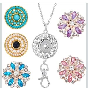 Snap Jewelry Stainless Rhinestone    Necklace Lanyard & 5 Interchangeable Snaps
